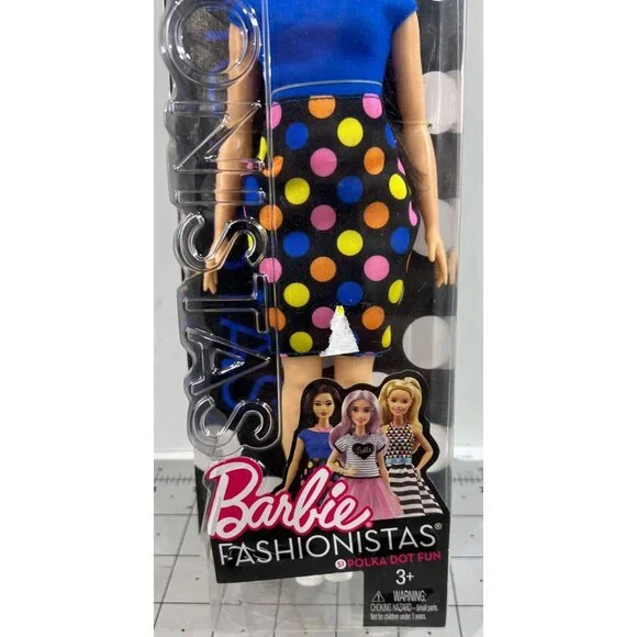 Barbie Fashionistas Polka Dot Fun Curvy Doll With Blue Top 2014 DVX73 New - Picture 3 of 5
